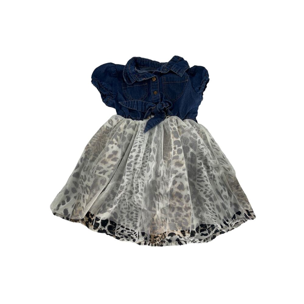 Dollhouse Baby Girls Denim Jean Leopard Print Dress Size 2T Toddler